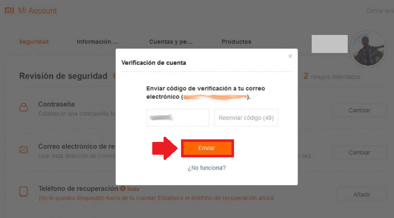 Coloca el código de verificación en el campo indicado Coloca el código de verificación en el campo indicado