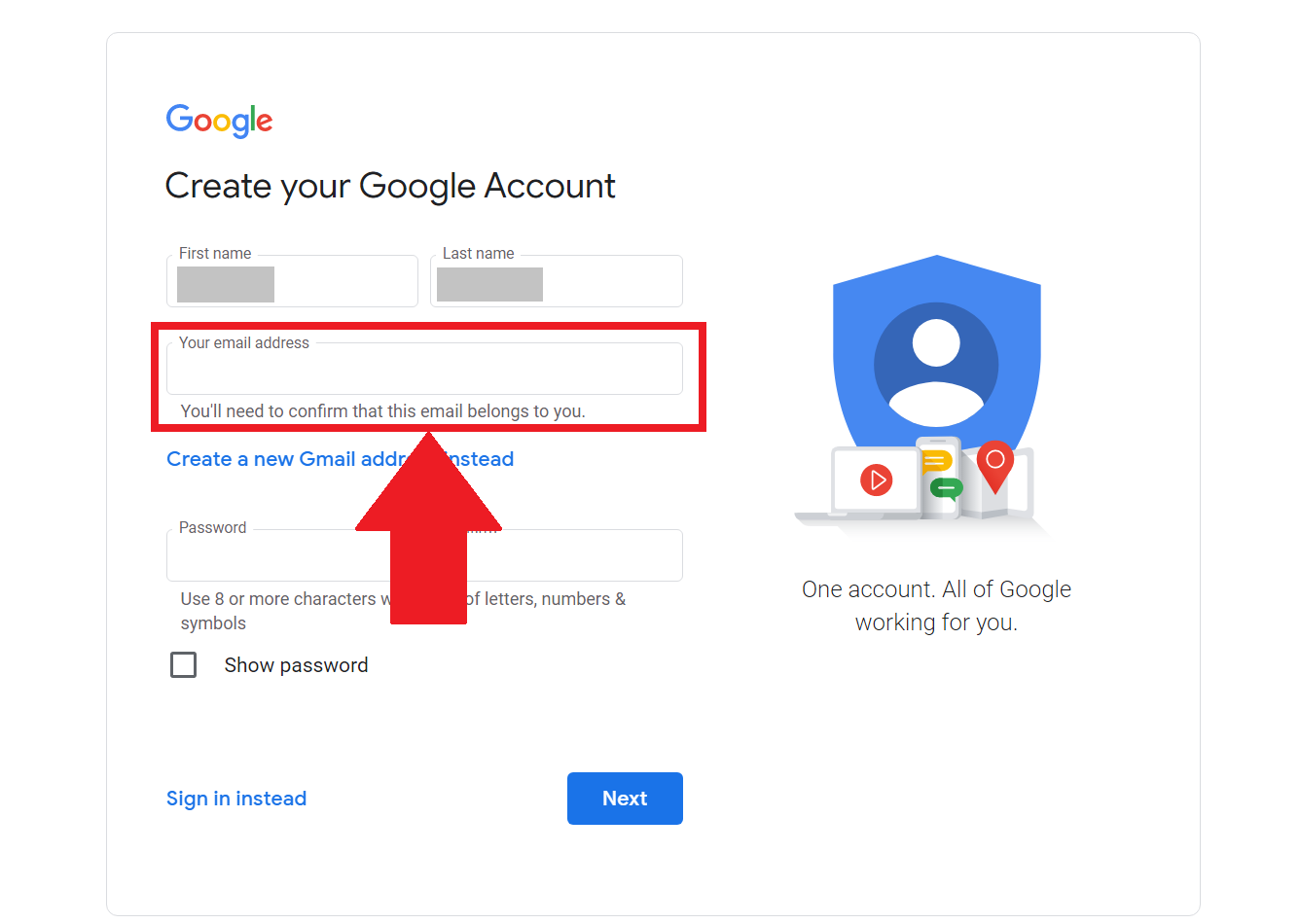 Coloca la dirección de email que no sea de Google