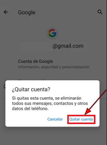 Confirma la acción oprimiendo en “Quitar cuenta”