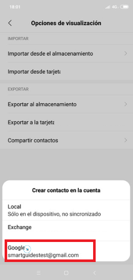 Elige tu cuenta de Google en el menú