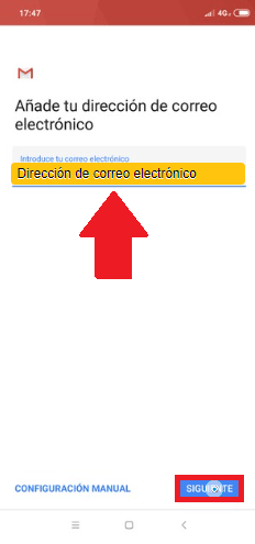 Escribe la dirección de correo electrónico a agregar 