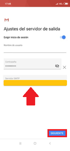 Ingresa la dirección de servidor saliente