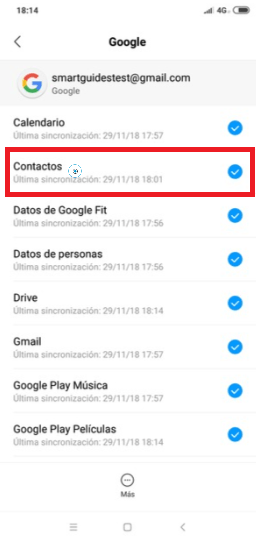 Marca la casilla de “Contactos”