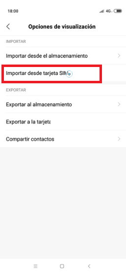 Oprime en “Importar desde tarjeta SIM”