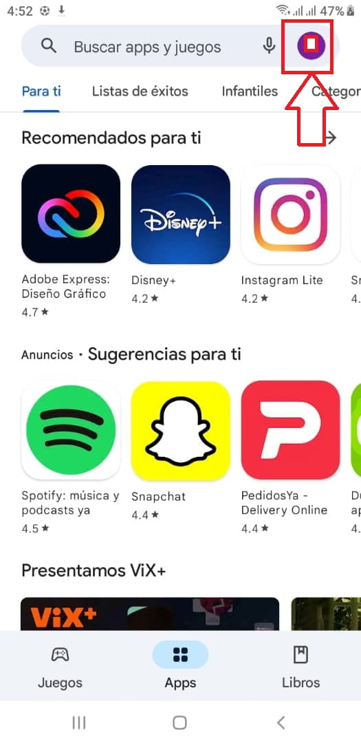 Presiona sobre el icono de tu perfil