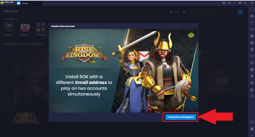 Selecciona la opción “Install Rise of Kingdoms” 