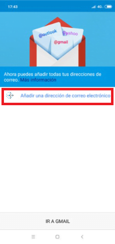 Toca en “(+) Añadir una dirección de correo electrónico” 