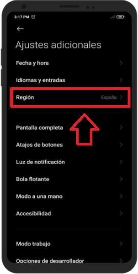 Toca en “Región”