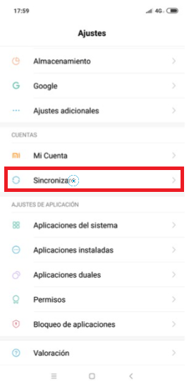 Toca sobre la opción “Sincronizar”