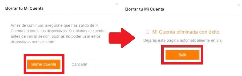 Confirma la acción oprimiendo en “Borrar Cuenta”