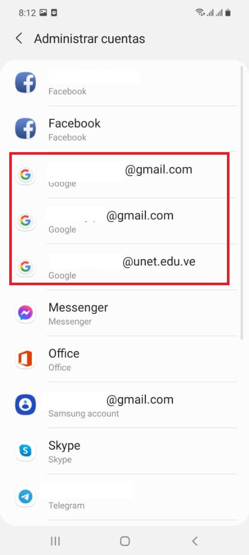 Elige todas las cuentas de Google que quieres eliminar  