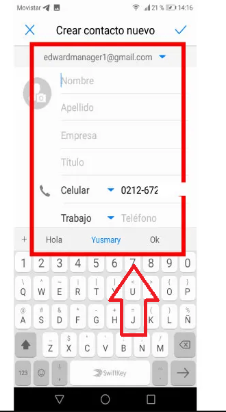 Introduce los datos del contacto
