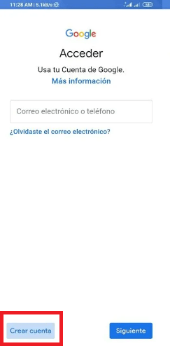 Selecciona Crear cuenta