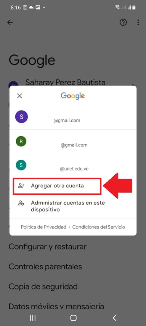 Selecciona la opción “Agregar otra cuenta”