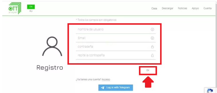 Elige la opción “Registration” y completa el formulario