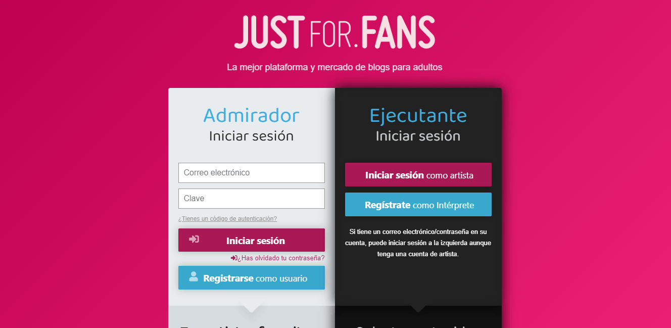 Inicia sesión como admirador
