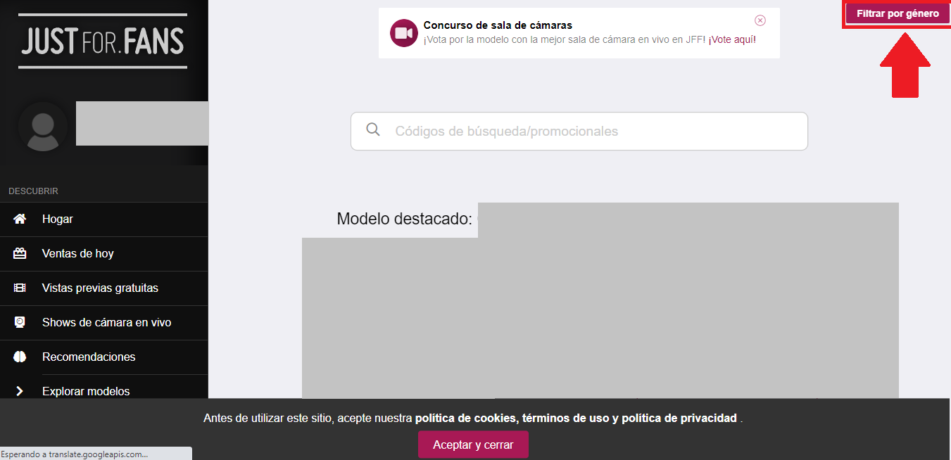 Oprime el botón de “Filtrar por género”