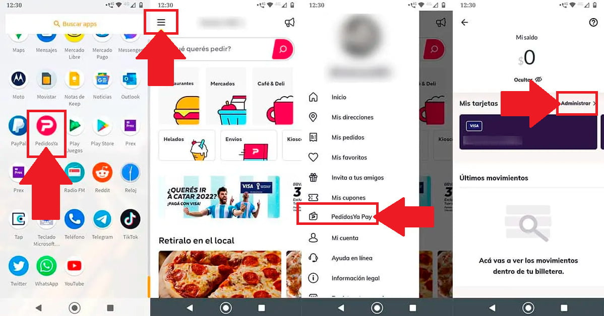 eliminar tu tarjeta de crédito o débito de tu aplicación de Pedidos Ya