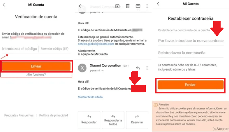 Coloca el código recibido y cambia la contraseña