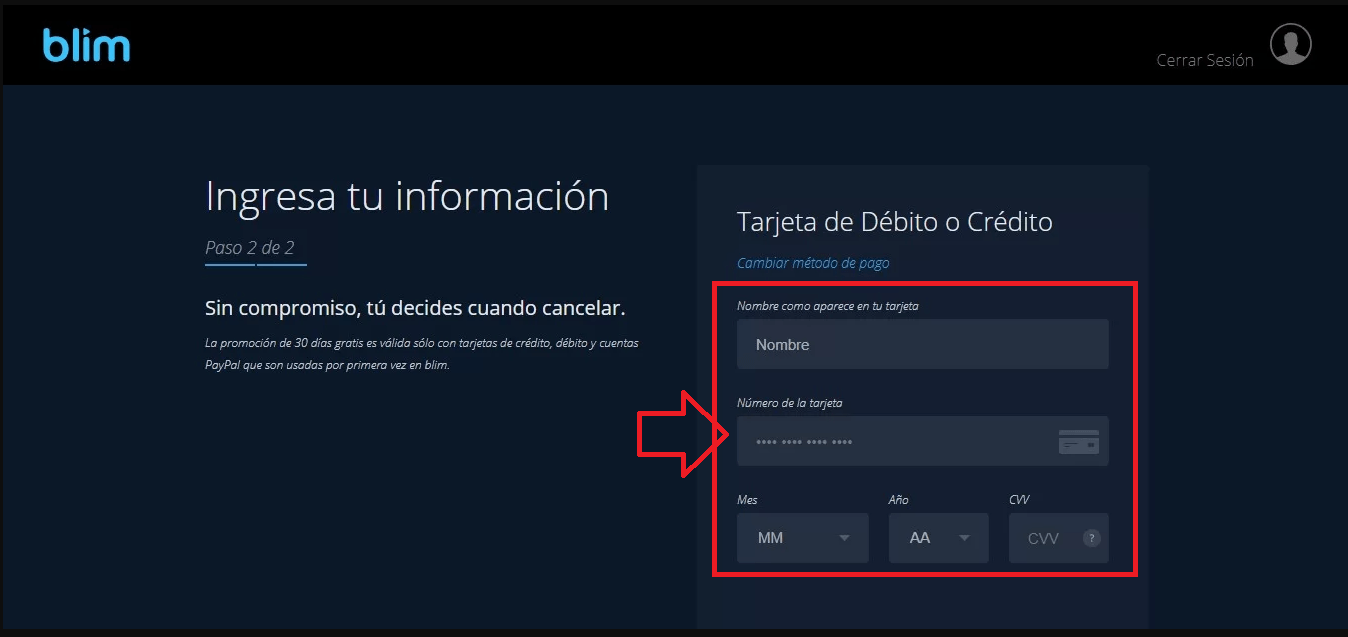 Completa la información de pago Completa la información de pago