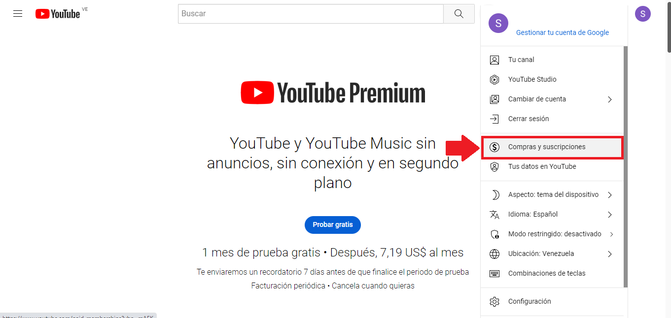 Elige la opción “Compras y suscripciones”