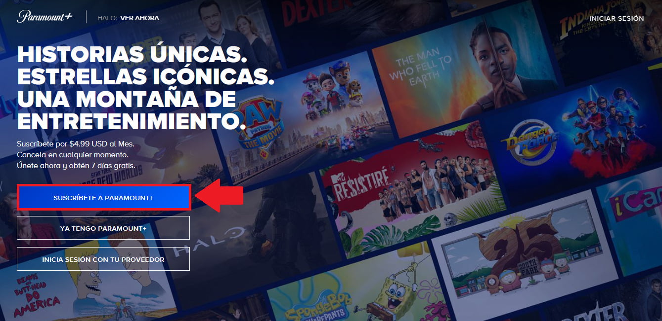 Haz clic en “Suscríbete a Paramount+”