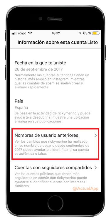 Busca la opción de “Nombres de usuario anteriores”