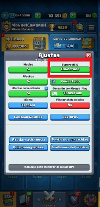 Elige la opción que dice “Supercell ID”