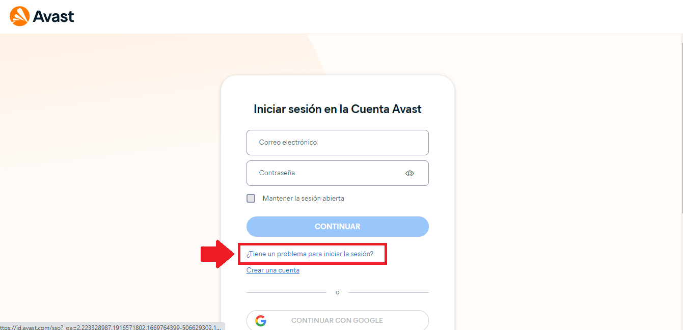Pulsa en “¿Tiene problema para iniciar la sesión?” Pulsa en “¿Tiene problema para iniciar la sesión?”