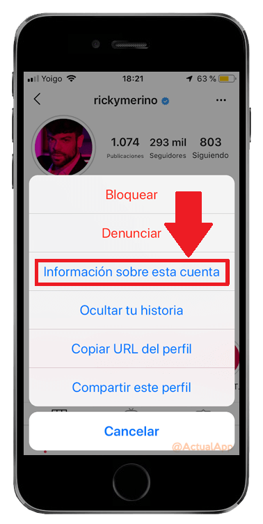 Selecciona la opción “Información sobre esta cuenta”