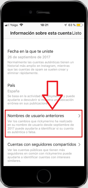 Verifica los nombres de usuario que ha tenido antes