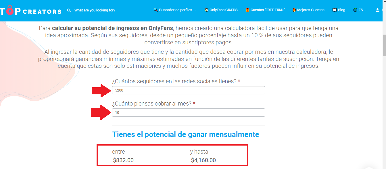 Cómo usar una calculadora de precios y ganancias de OnlyFans