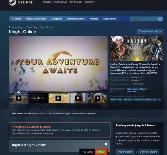 Ejecuta Knight Online a través de Steam Ejecuta Knight Online a través de Steam