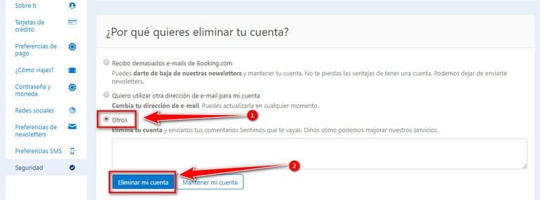 Haz clic en el botón de “Eliminar mi cuenta”