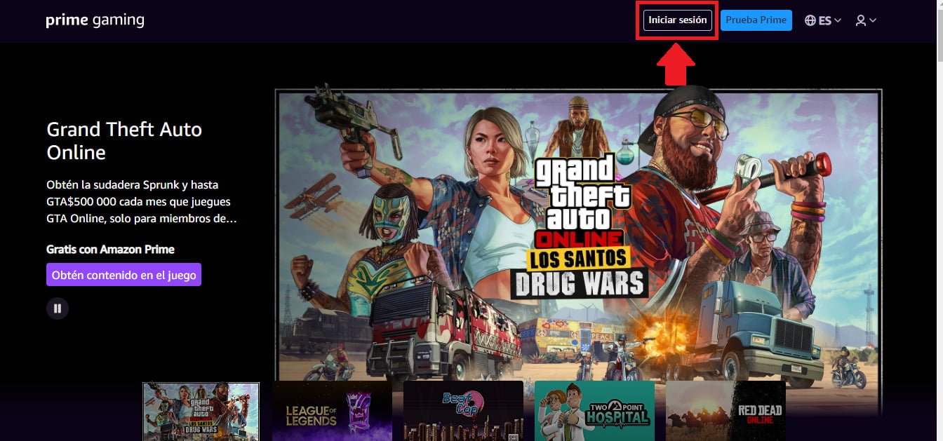 Inicia sesión en Amazon Prime Gaming