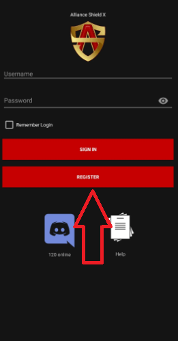 Regístrate en la aplicación de Alliance Shield X