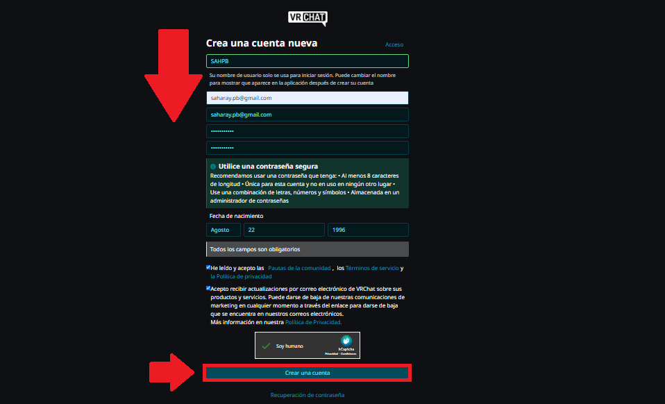 Rellena el formulario con tus datos