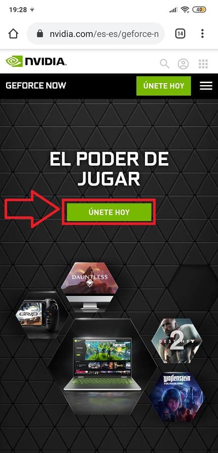 Toca en “Únete hoy” en la página web
