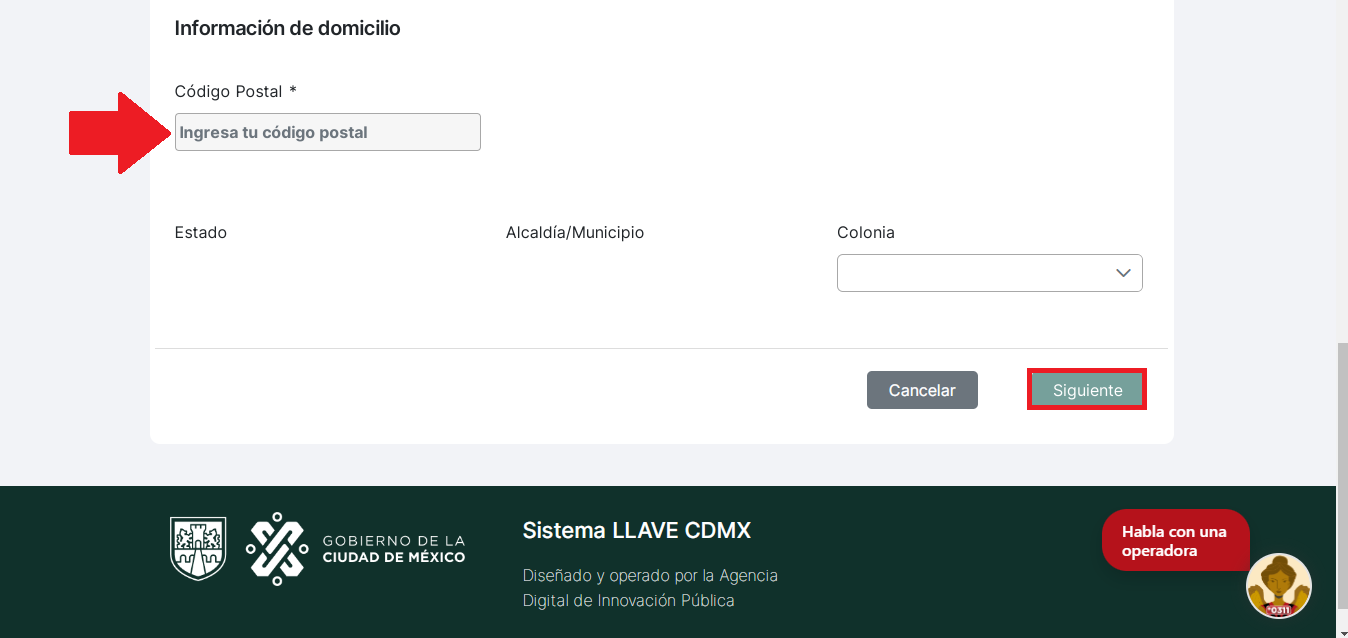 Coloca tu código postal