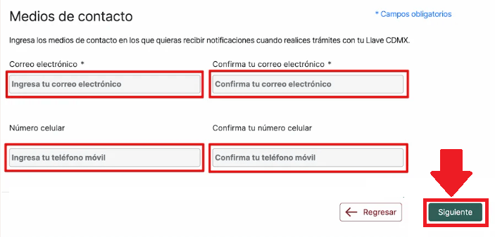 Especifica tus medios de contacto