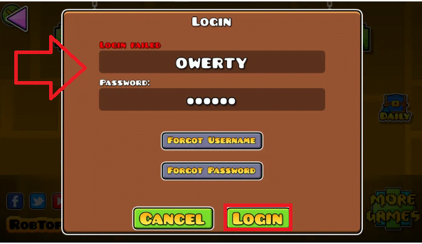 Inicia sesión en Geometry Dash