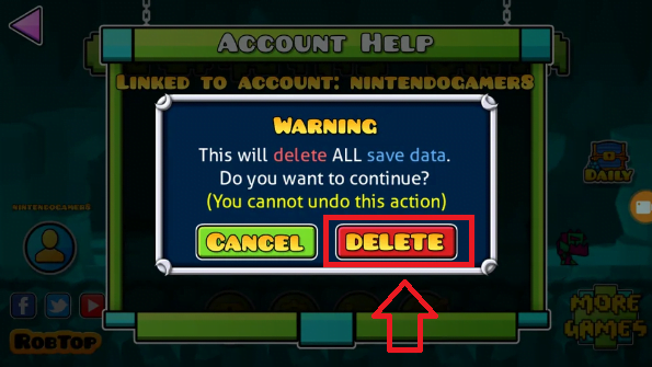 Presiona en “Delete” para eliminar la cuenta