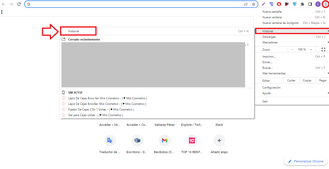 Revisa el historial del navegador de Google