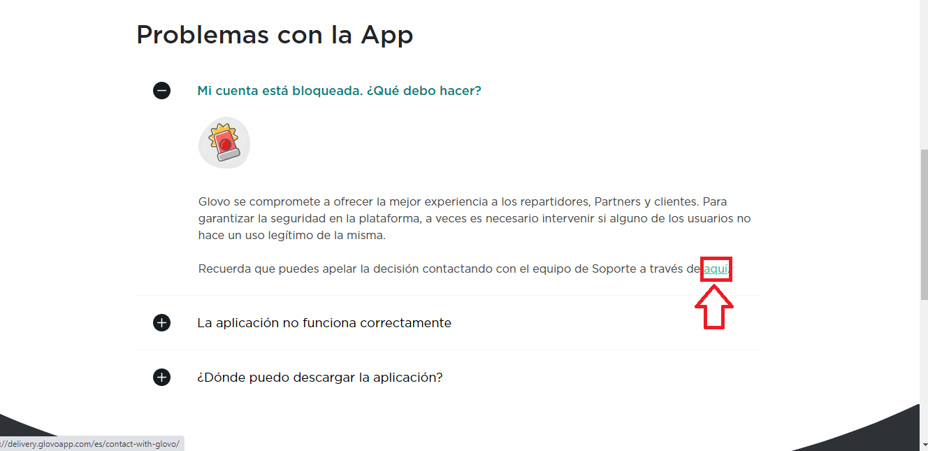 Contacta con el equipo de Soporte de Glovo