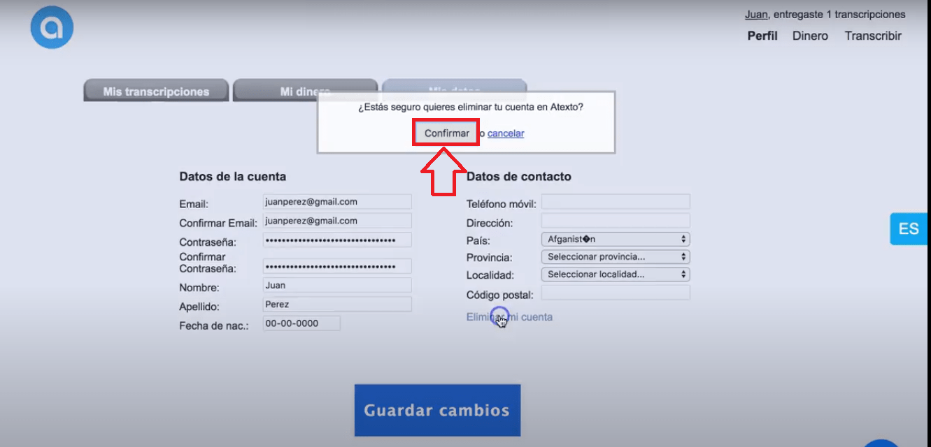 Haz clic sobre “Confirmar” Haz clic sobre “Confirmar”