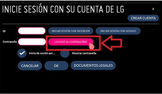 Toca en el botón que dice “¿Olvidó su contraseña?”