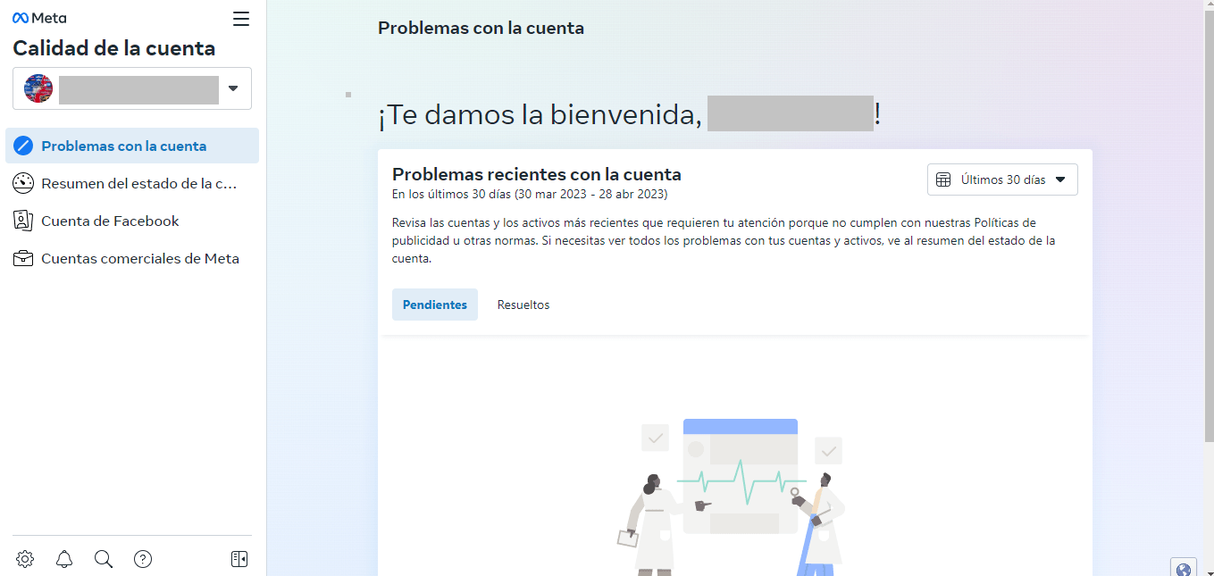 Entra a la página de Calidad de la cuenta