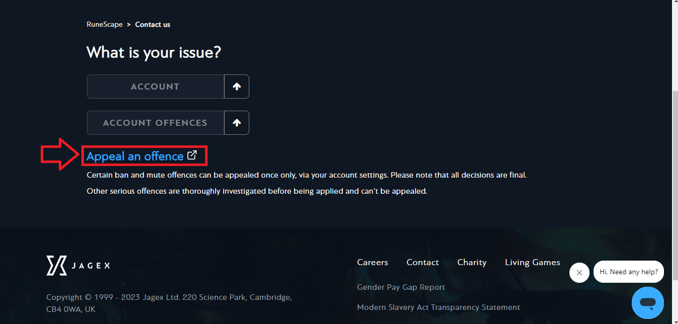 Haz clic en el enlace de “Appeal an offence”