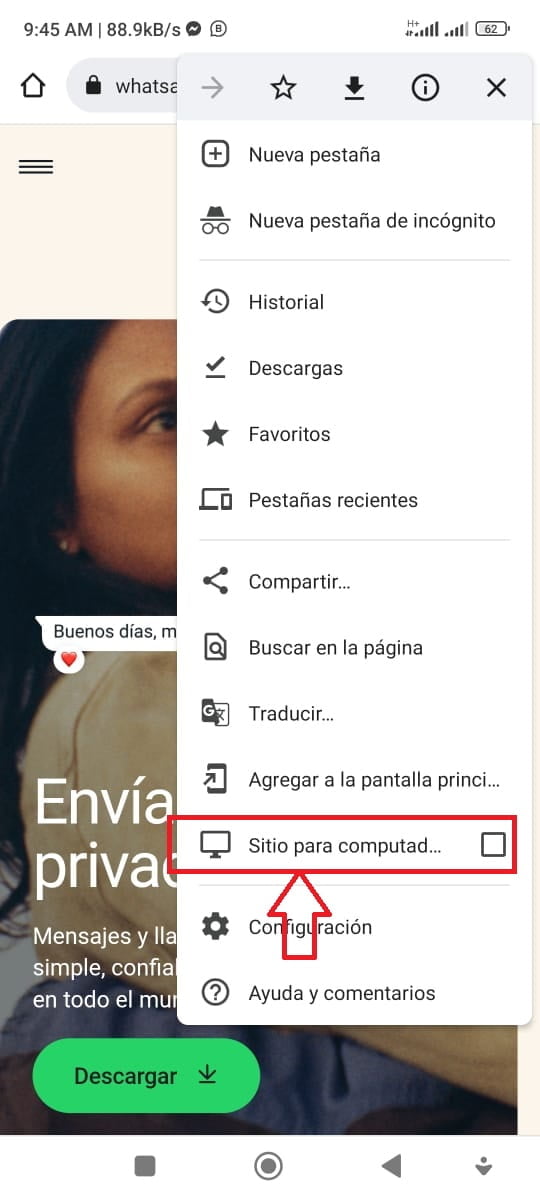 Busca el ítem de “Sitio para computadora” Busca el ítem de “Sitio para computadora”