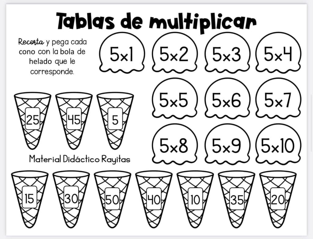 Tabla del 5 para colorear Tabla del 5 para colorear